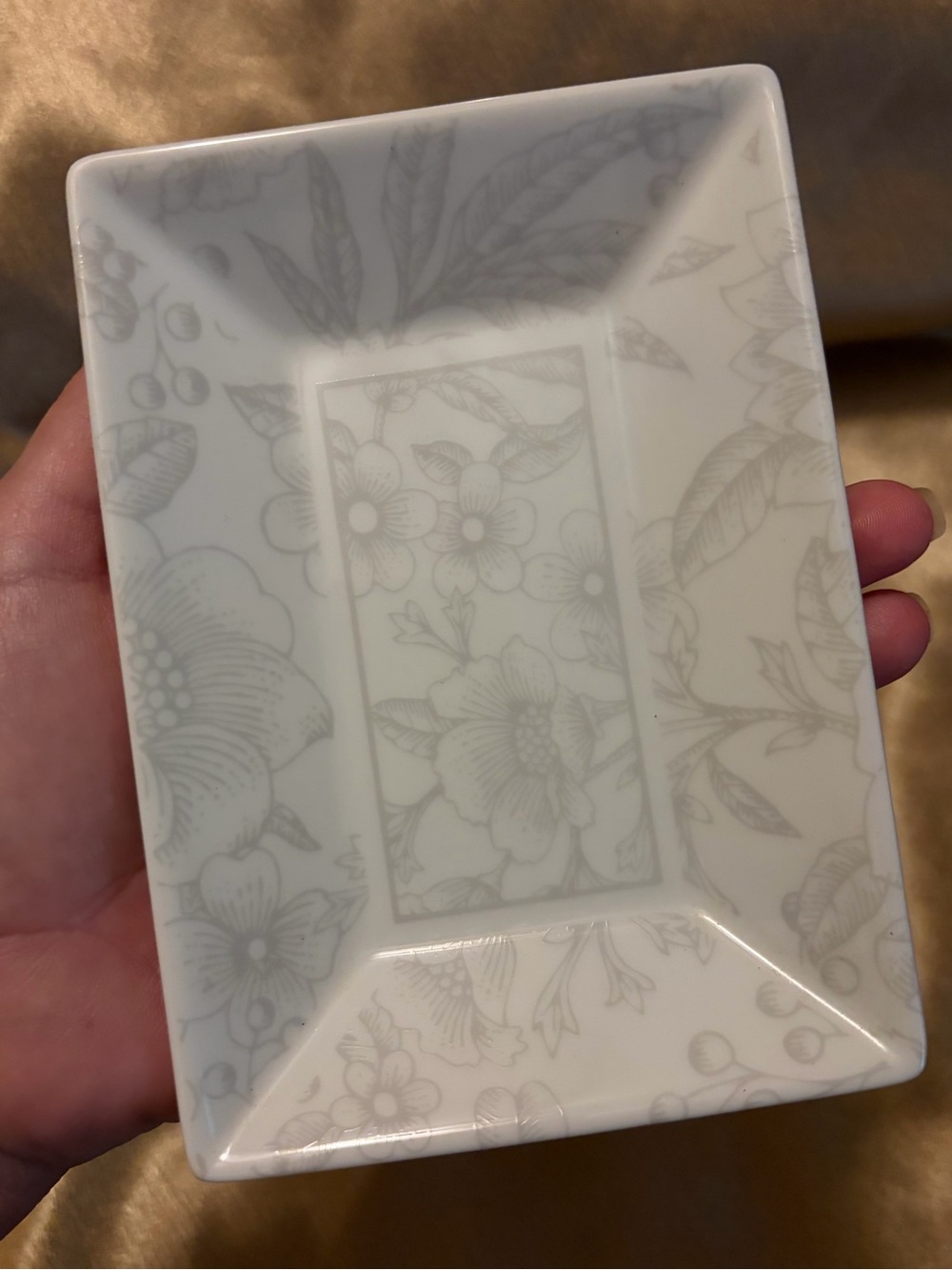 Tiffany & Co. Rectangular Floral Trinket Tray - White and Light Gray